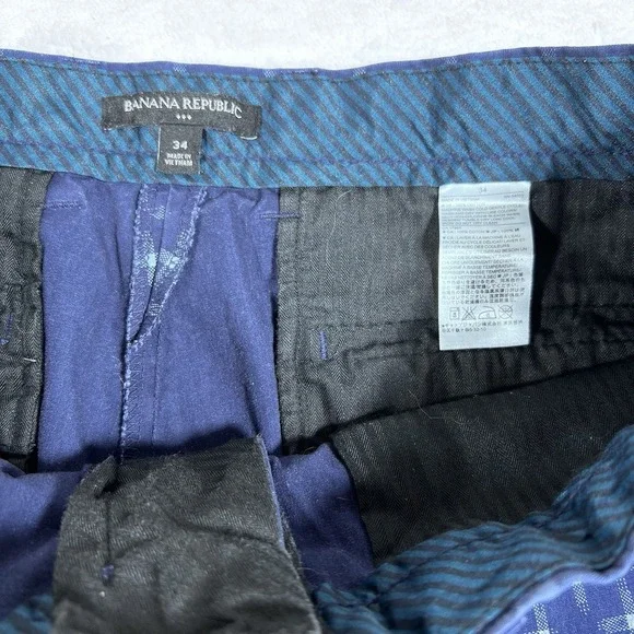 Banana Republic Shorts Mens 34 Blue Plaid Cross Pattern Chino Preppy - Picture 3 of 6